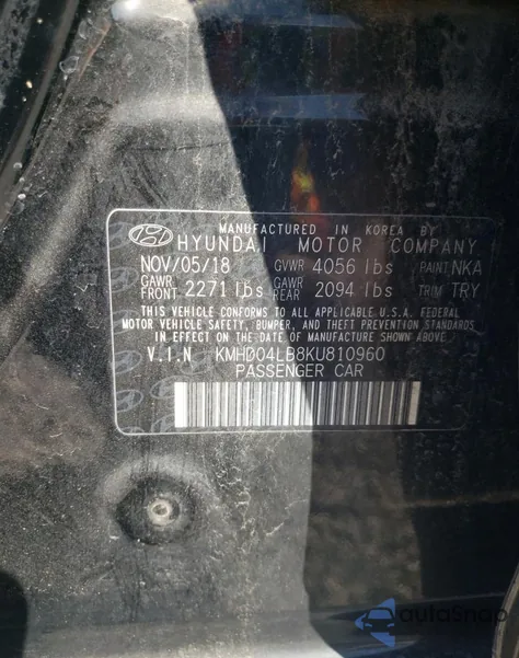 2019 Hyundai Elantra Sport from USA, damaged, VIN KMHD04LB8KU810960